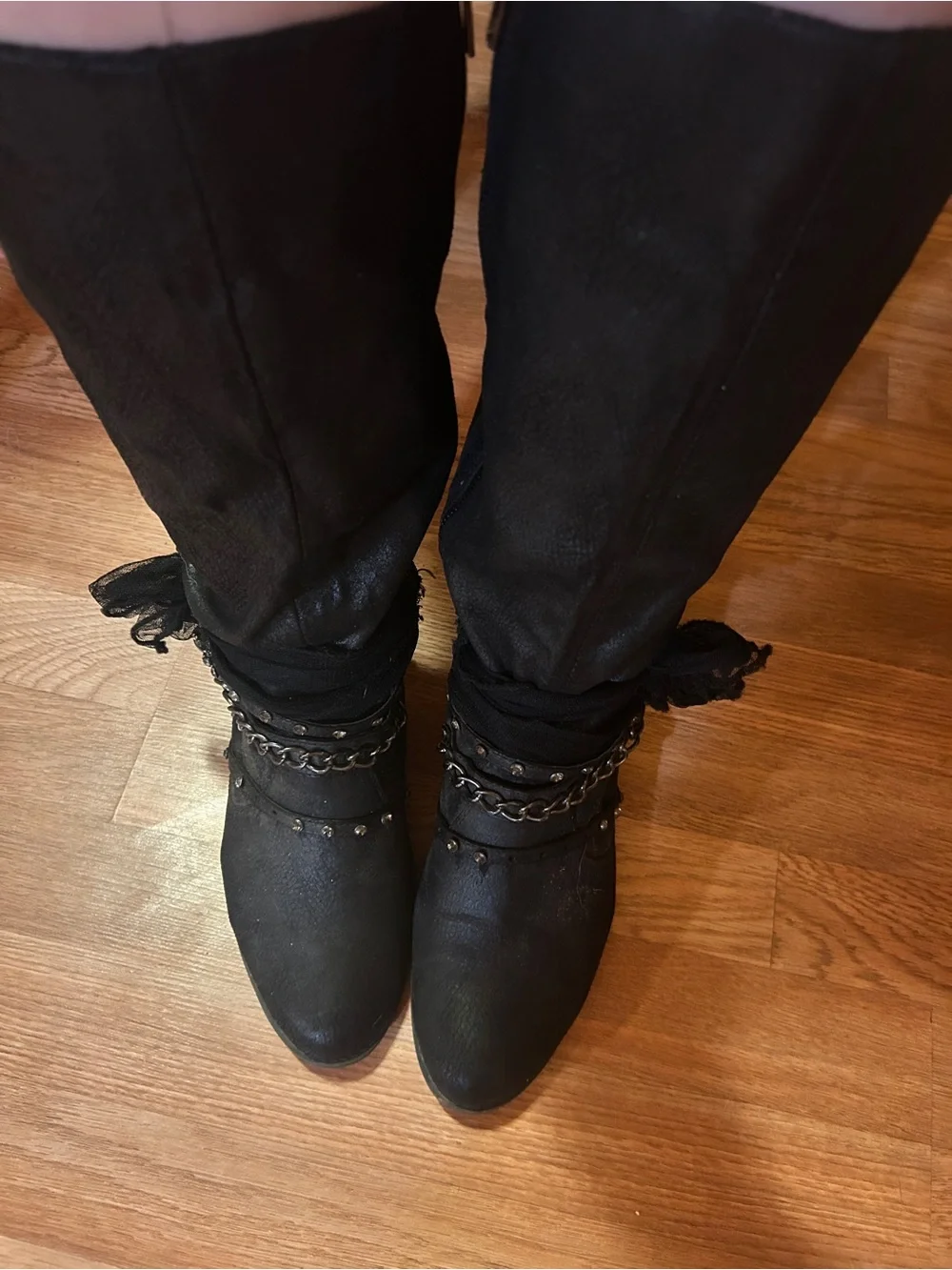 Women's Black Chain-Accent Mid-Calf Boots
